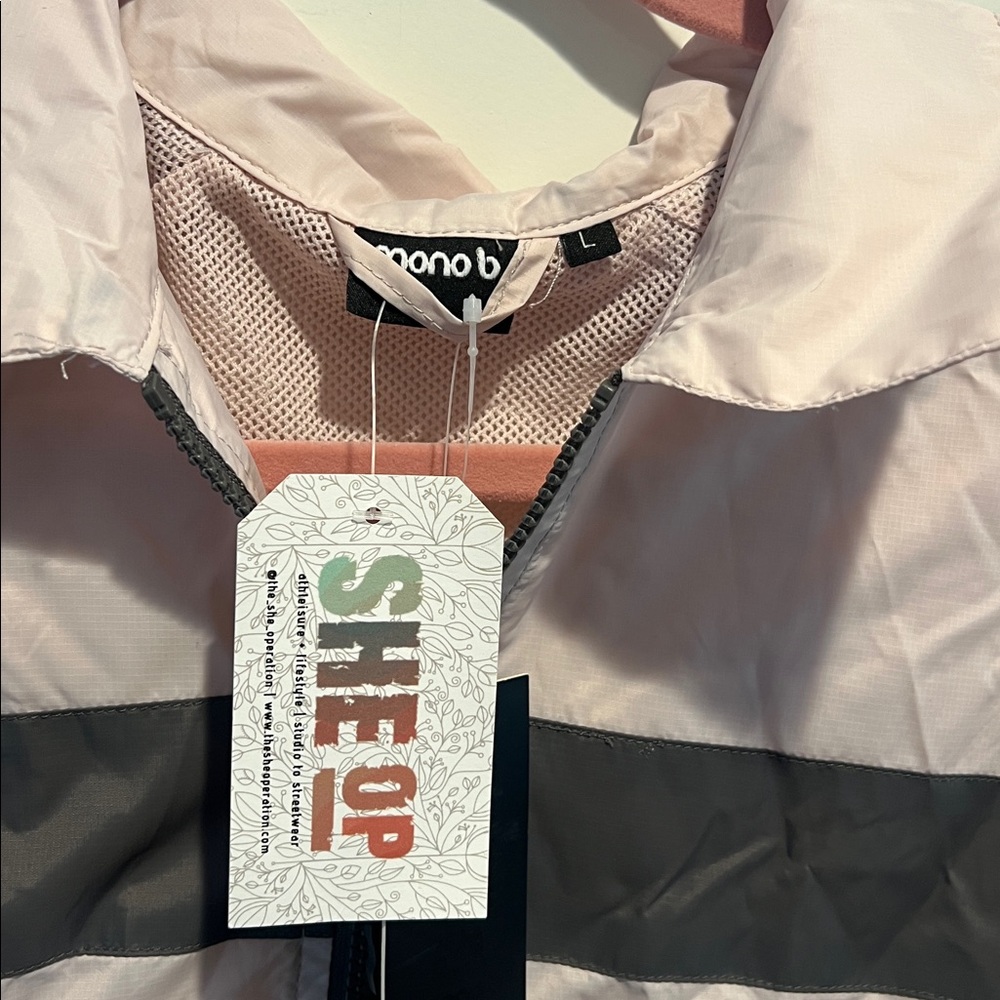 Mono B Cropped Windbreaker Lightweight Full Zip Jacket pink Size l - Picture 2 of 5